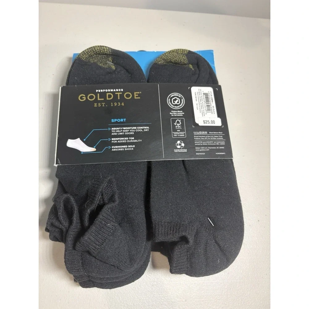 GOLDTOE Athletic Sport 6 Pair - BLACK No Show Socks - Mens - Extended Size 12-16